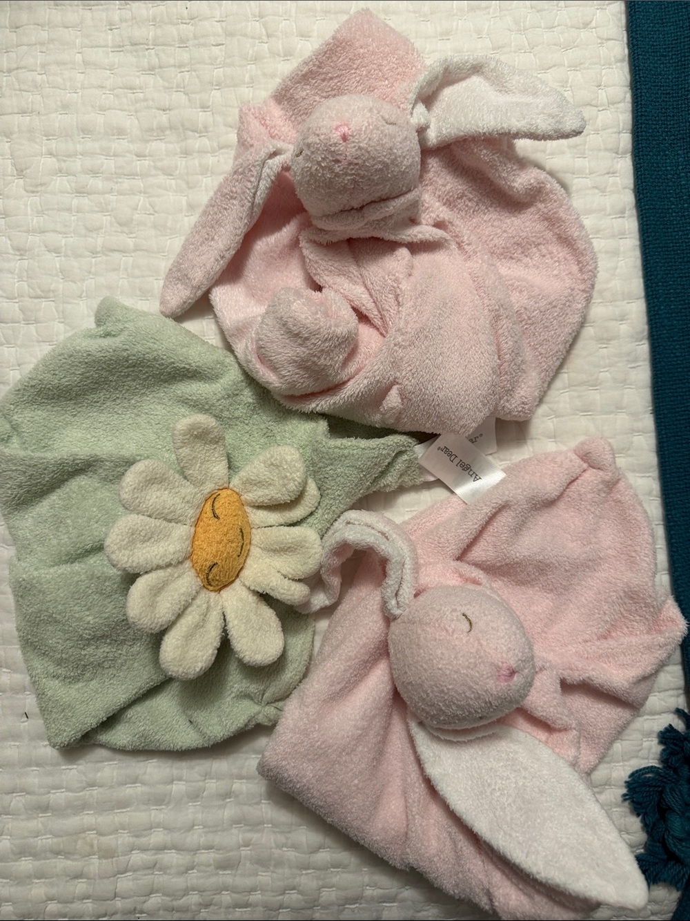 Angel Dear Pink Bunny Lovey Duo with Green Daisy Lovey